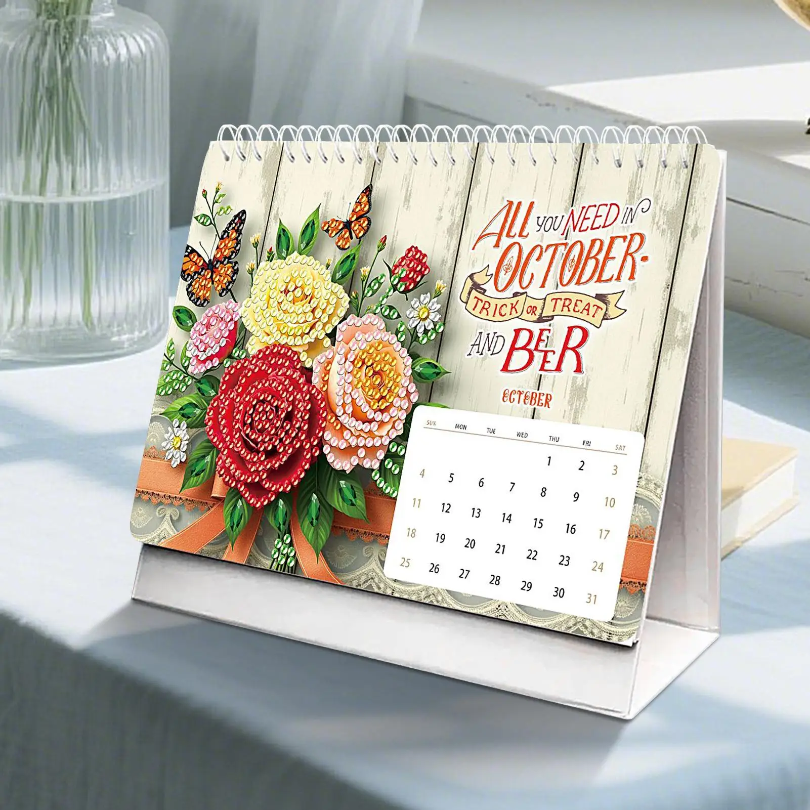 

2026 Desktop Calendar Rhinestone Art Office Desk Calendar 2026 Monthly Planner Desktop Accessories For Teacher Student Classroom