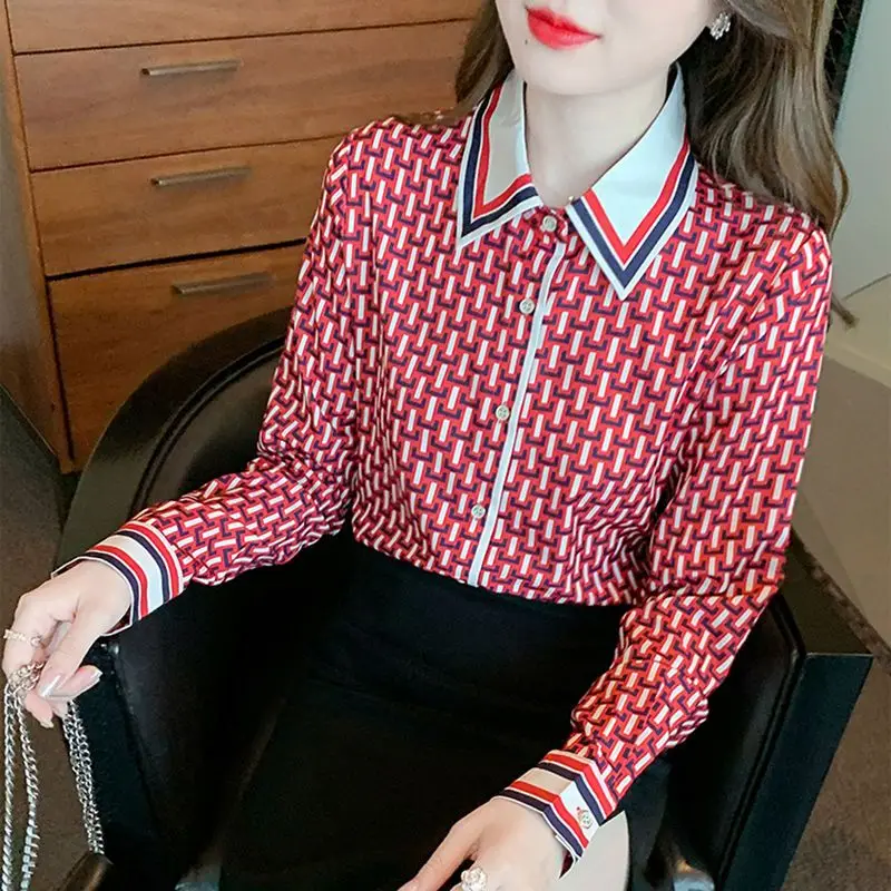 Camisa ajustada Harajuku para mujer, Tops de manga larga con estampado de celosía con botones, ropa informal holgada que combina con todo, moda elegante