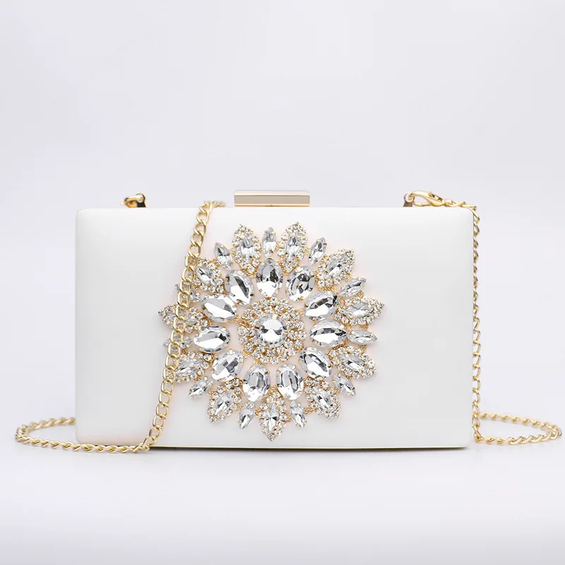 Crystal Diamond Floral Pattern Clutch Handbags Women's PU Leather Square Evening Party Bag Box Shoulder Bags sac de luxe femme