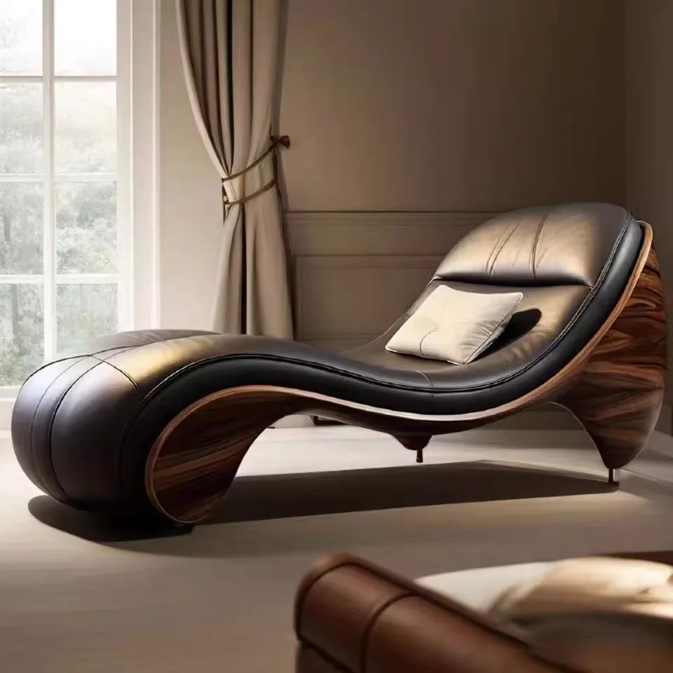 Легкий роскошный одиночный ленивый кожаный диван может сидеть и лежать, высококачественная мебель для дивана с кожаной оберткой