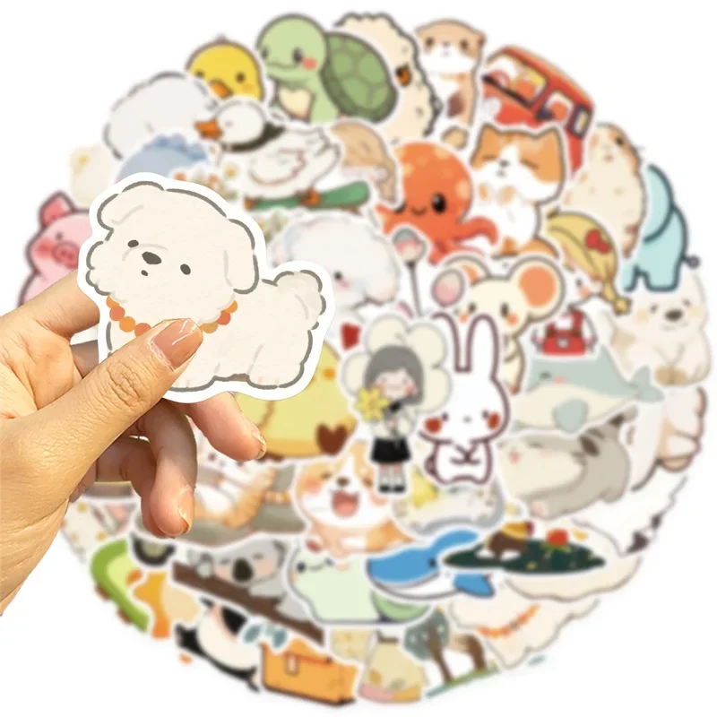 10/30/50PCS Cute Light Color Animal Decoration Scrapbooking PVC Sticker Aesthetic Korean Stationery School Supplies for Kids