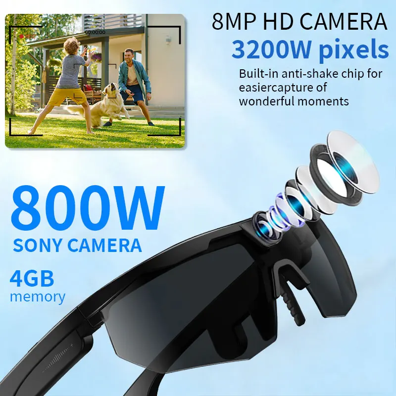 Sports LIGE AI Smart Glasses for Men 800W Camera Voice Assistant AI Translation Real-Time Translation Video Recording 4GB Memory