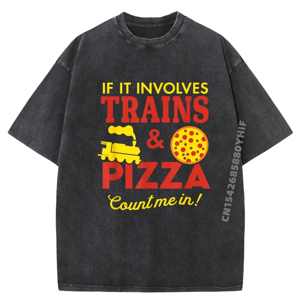 

Trains and Pizza Autism Awareness T-shirts Women Funny Graphic Tees Discount Classic Cotton Comfort Washed Tshirts