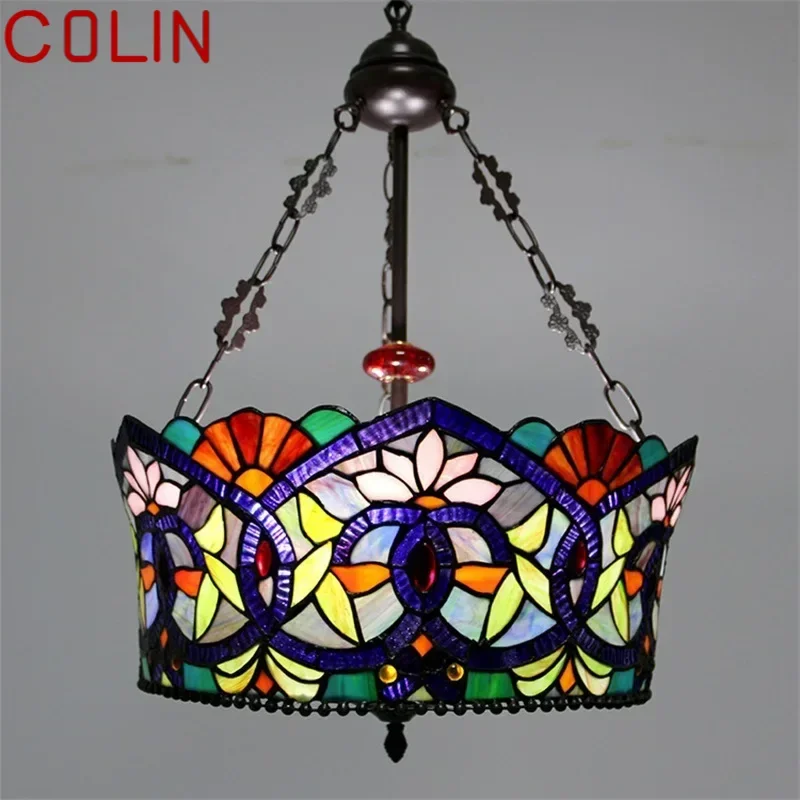 COLIN Tiffany Pendant Lamp LED Creative Color Glass Vintage Hanging Light Decor for Home Dining Room Bedroom Hotel