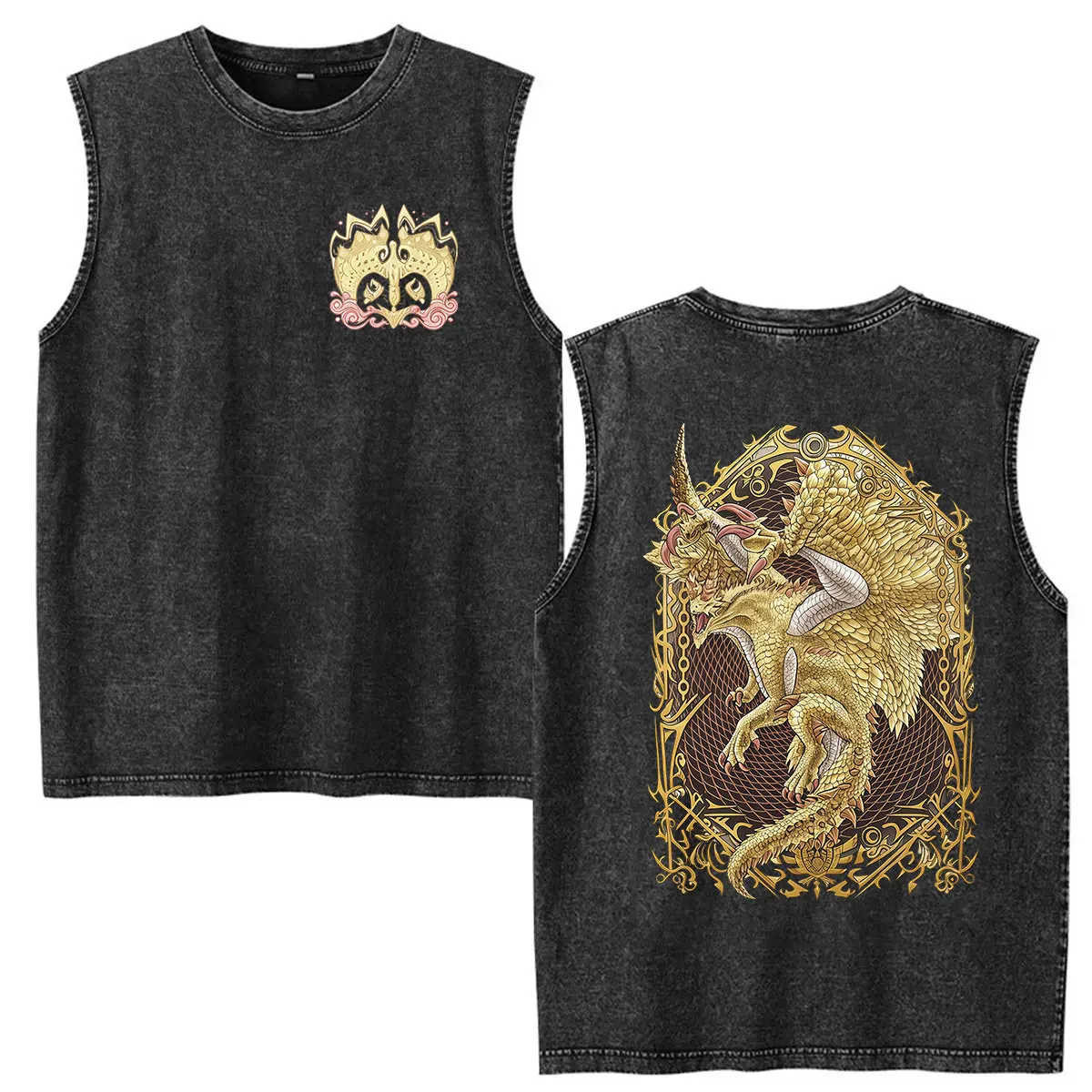 Game Monster Hunter Vintage Washed Vest T Shirts Rathian The Poisonous Queen Print Graphic T-shirt Men Women Short Sleeve Tshirt