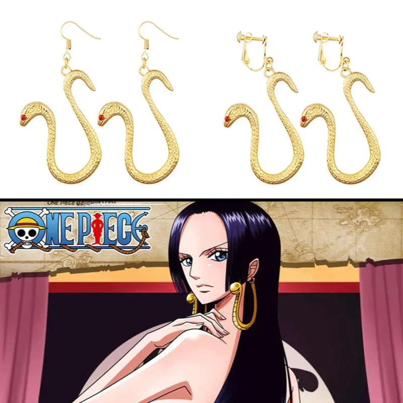 Anime Boa Hancock Earrings Cosplay Snake Eardrop Women Ear Clip Hook Jewelry Accessories Prop Gift