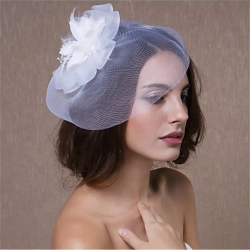 Spinka do włosów Brid Fascinator siatka z klipsem dla kobiet wesele FascinatorsYarn kwiatowa do włosów szpilki do kapelusza akcesoria do włosów