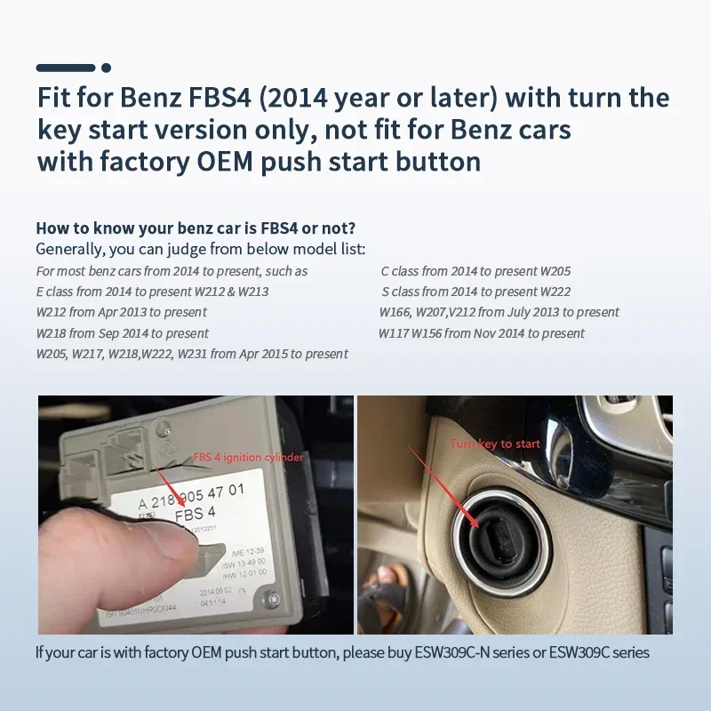 EASYGUARD Smart Keyless Entry System Fit for BENZ FBS4 2014 and Later Years with Turn Key Start Only