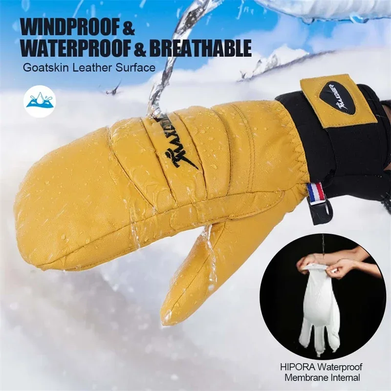 Guantes de esquí impermeables para hombre y mujer, manoplas térmicas de cuero para Snowboard, esquí, moto de nieve, ciclismo