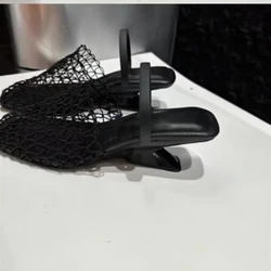 Summer new mesh woven hollowed out breathable bag head half slippers women's head wedge sandals
