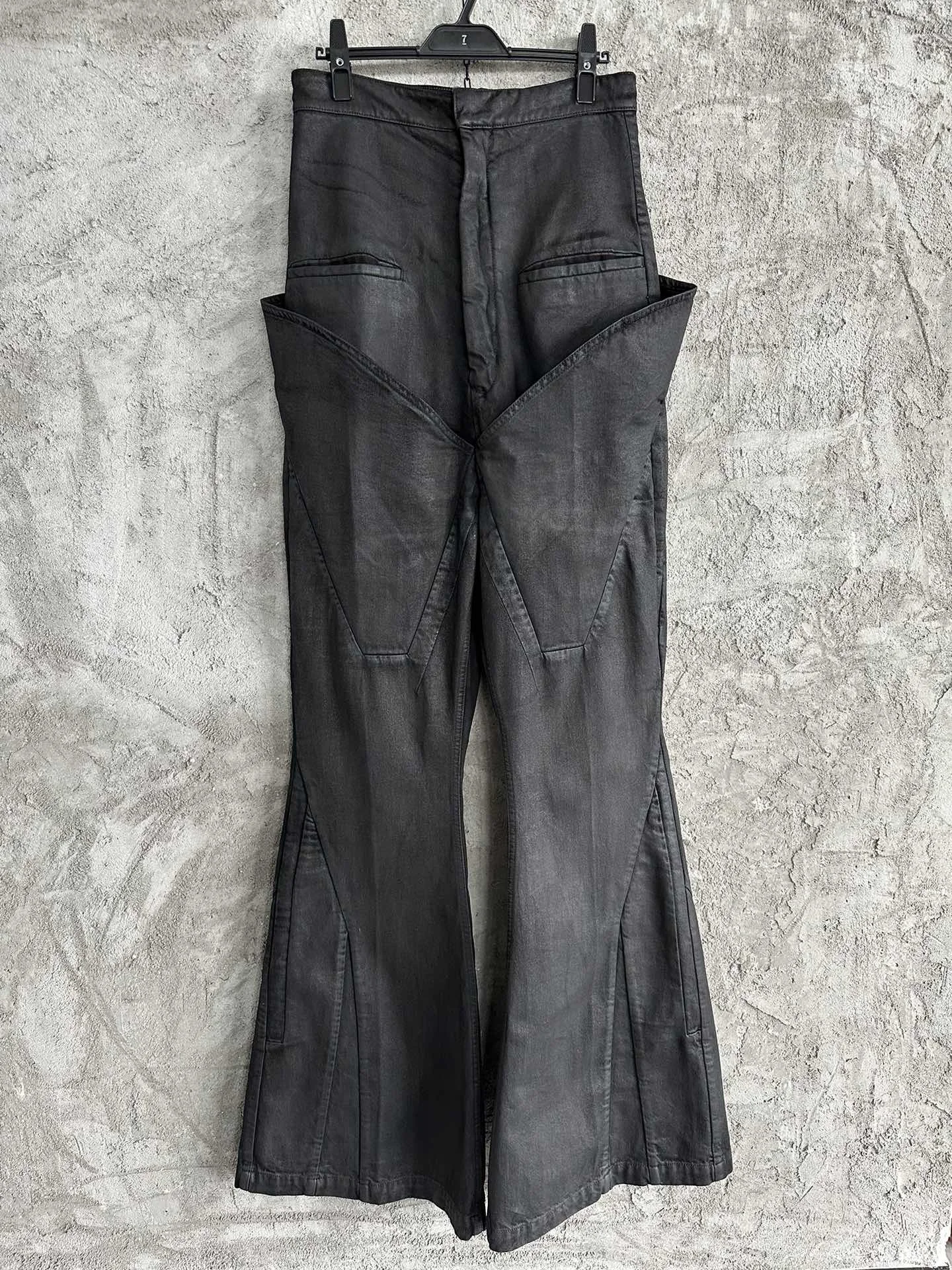 Calças Jeans Masculinas de Denim Encerado Estilo Gótico Casual High Street Reta Hip Hop para Homens e Mulheres