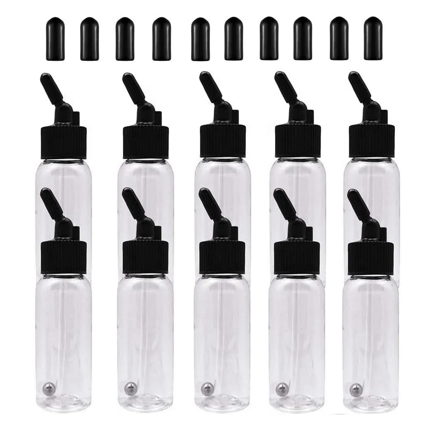 JOYSTAR 10 Pack 30ML Airbrush Plastic Bottles Jars with caps for Dual- Action Siphon Suction Feed Airbrush