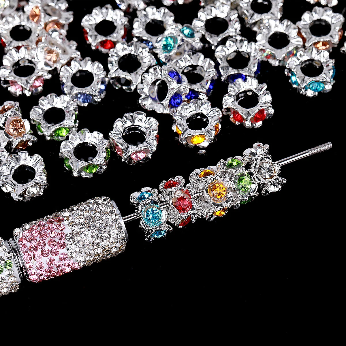 Assortiment de perles d'espacement de fleurs Vintage, 10 pièces, en alliage de strass, bricolage, artisanat fait à la main, perles pour la fabrication de bijoux