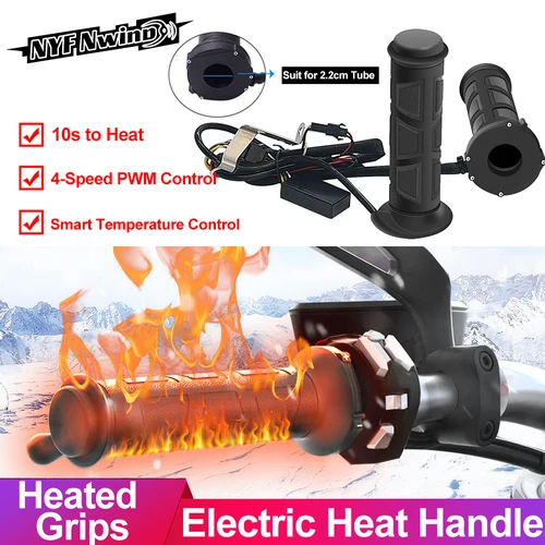Imagen 1 del producto Empuñaduras calefactables para motocicleta, empuñaduras moldeadas eléctricas, barra para ciclomotor, calentador de manos de 22mm, mango de agarre caliente ajustable para motocross vespa