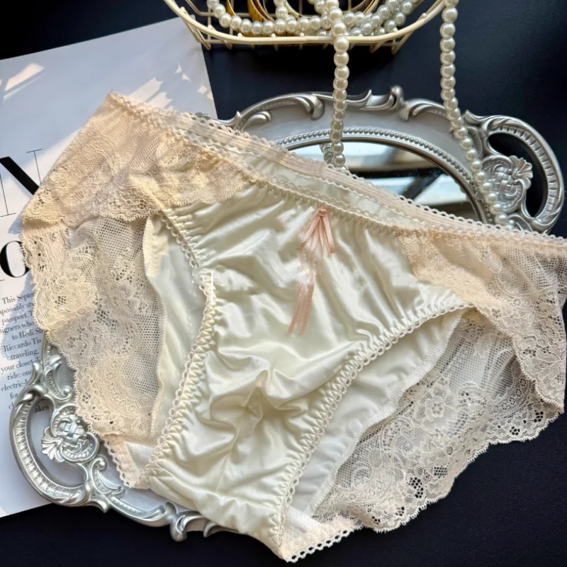 Ropa Interior Sexy de Encaje y Satén para Hombre, Transparente, de Seda Helada, Transpirable, Sin Costuras, Bonitas y Dulces, Estilo Princesa, Lencería para Fiestas