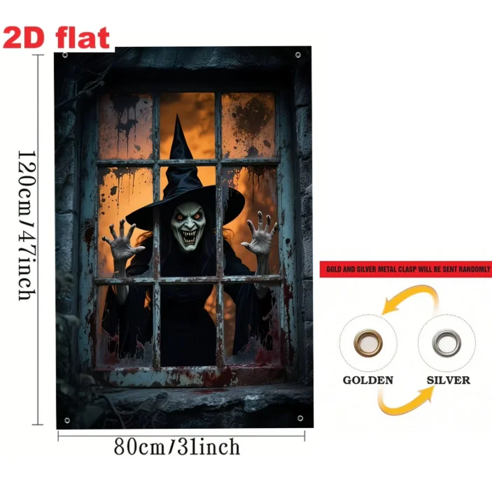 Halloween Hexen-Fenstervorhang Banner Horror-Thema Geisterhaus Bar Party Deko Fotokulisse Feiertags-Horror-Requisite – Detail 4