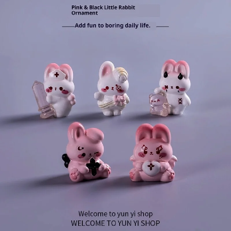 تمثال أرنب كرتوني رائع لتزيين الحديقة، إكسسوار مثالي لتزيين سنة الأرنب، لعبة قطيفة على شكل حيوان لطيف باللونين الوردي والأسود #2