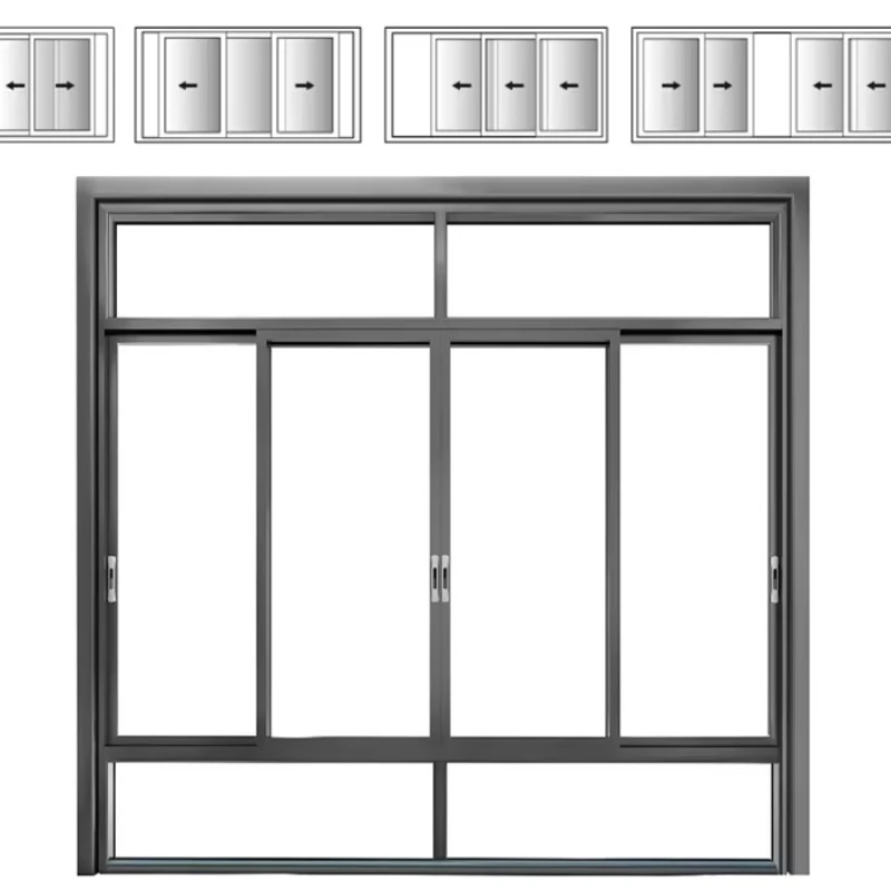 House windows, modern design, aluminum push-pull upper windows, double glazing, house impact-resistant black glass windows