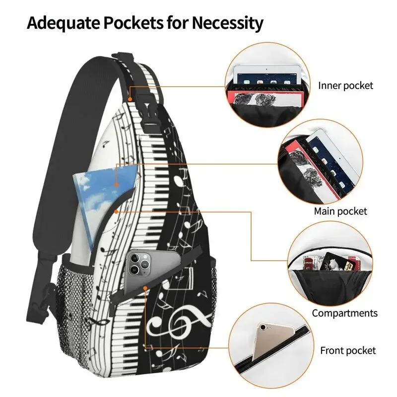 Classic Music Notes Piano Key Sling Chest Bag Custom Musician Pianist Shoulder Crossbody Backpack for Men Travel Hiking Daypack