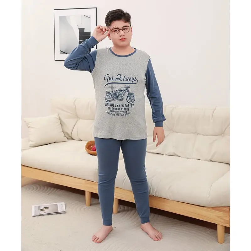 2026 A Set For Children's  Autumn Winter Clothing Plus Fat Plus Large Underwear Set Adolescent Older Boy Plus Long Johns Pajamas