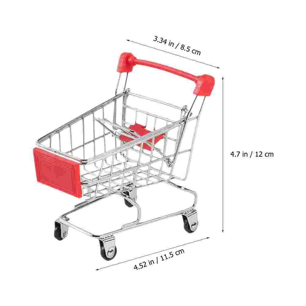 2 Pcs Mini Shopping Cart Desktop Miniature Trolley Toy Model Airplane Decor Storage Small Supermarket Iron