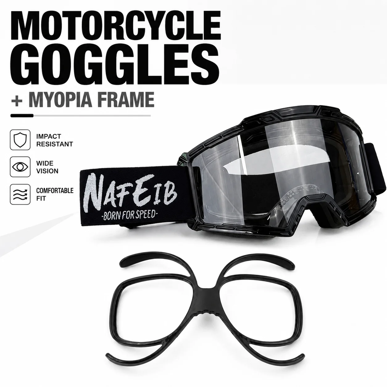 Motocross Motorcycle Goggles with Myopia Glasses Frame Anti Fog Dustproof Windproof ATV Dirt Bike MX Off Road Racing Riding Eyew