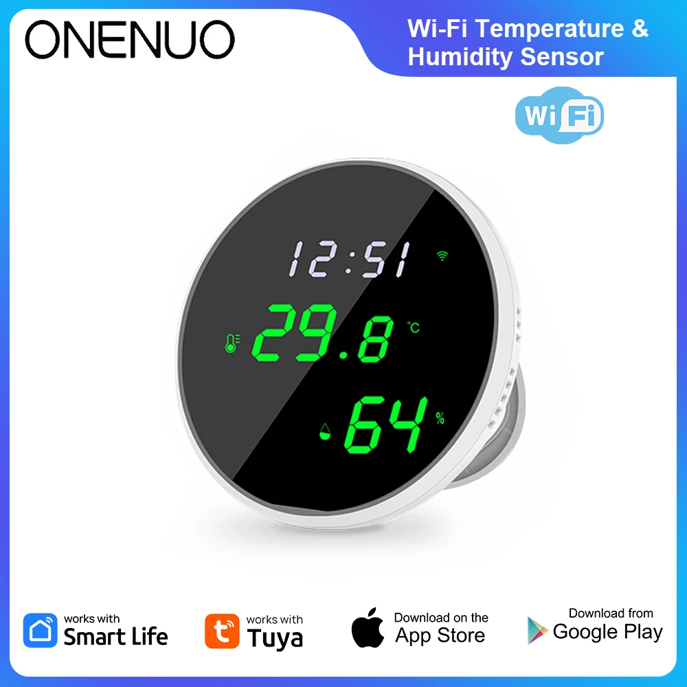 Tuya Smart WiFi Temperature Humidity Sensor Indoor Hygrometer Thermometer With LED Display Backlight Alexa Google Voice Control