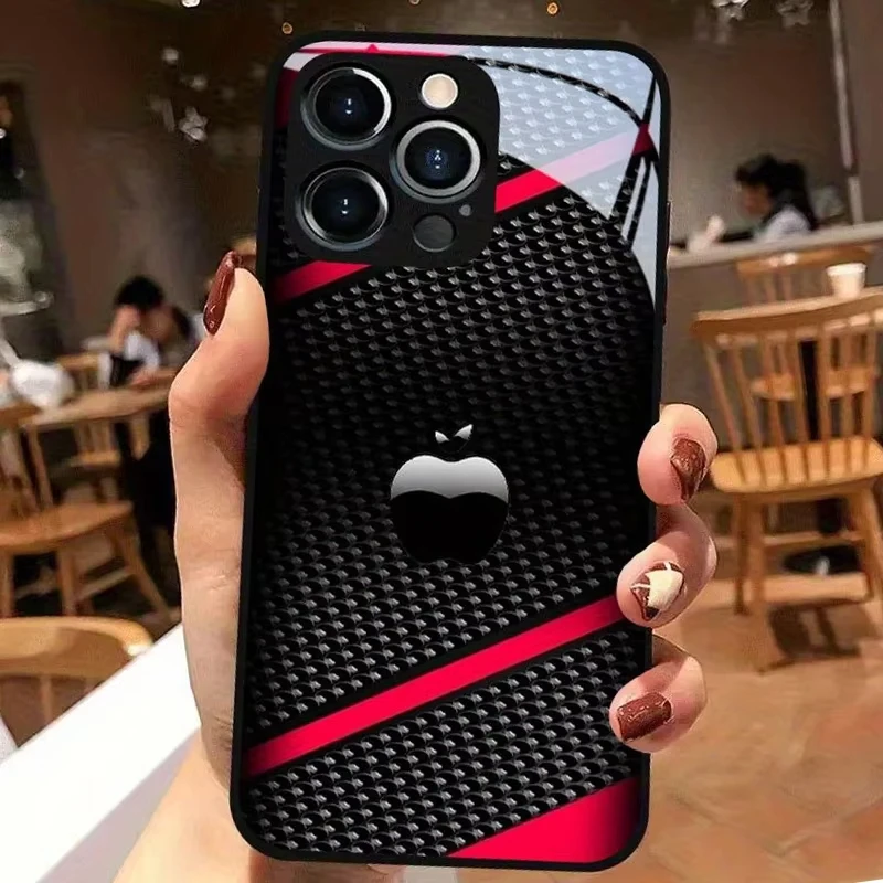 Czarne etui na telefon z włókna węglowego z wzorem Apple na iPhone 17 16 15 14 Pro Max 13 12 11 16E 17Air 7 8 Plus XR XS X Cover — zdjęcie produktu 6