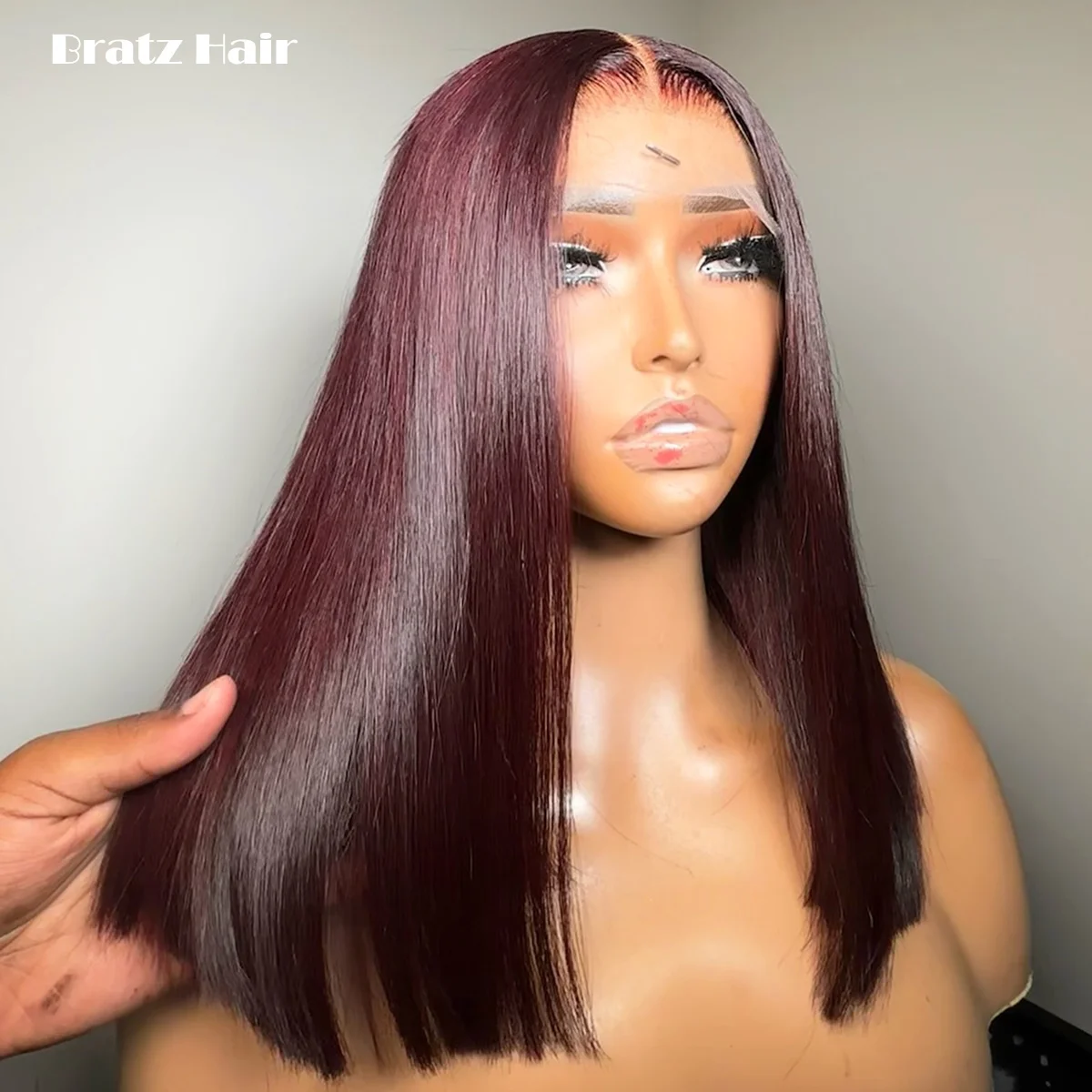 

Бордовый парик-боб 99J из натуральных волос с кружевной передней частью, без клея, 13x4, предварительно выщипанный, прямой, винно-красный