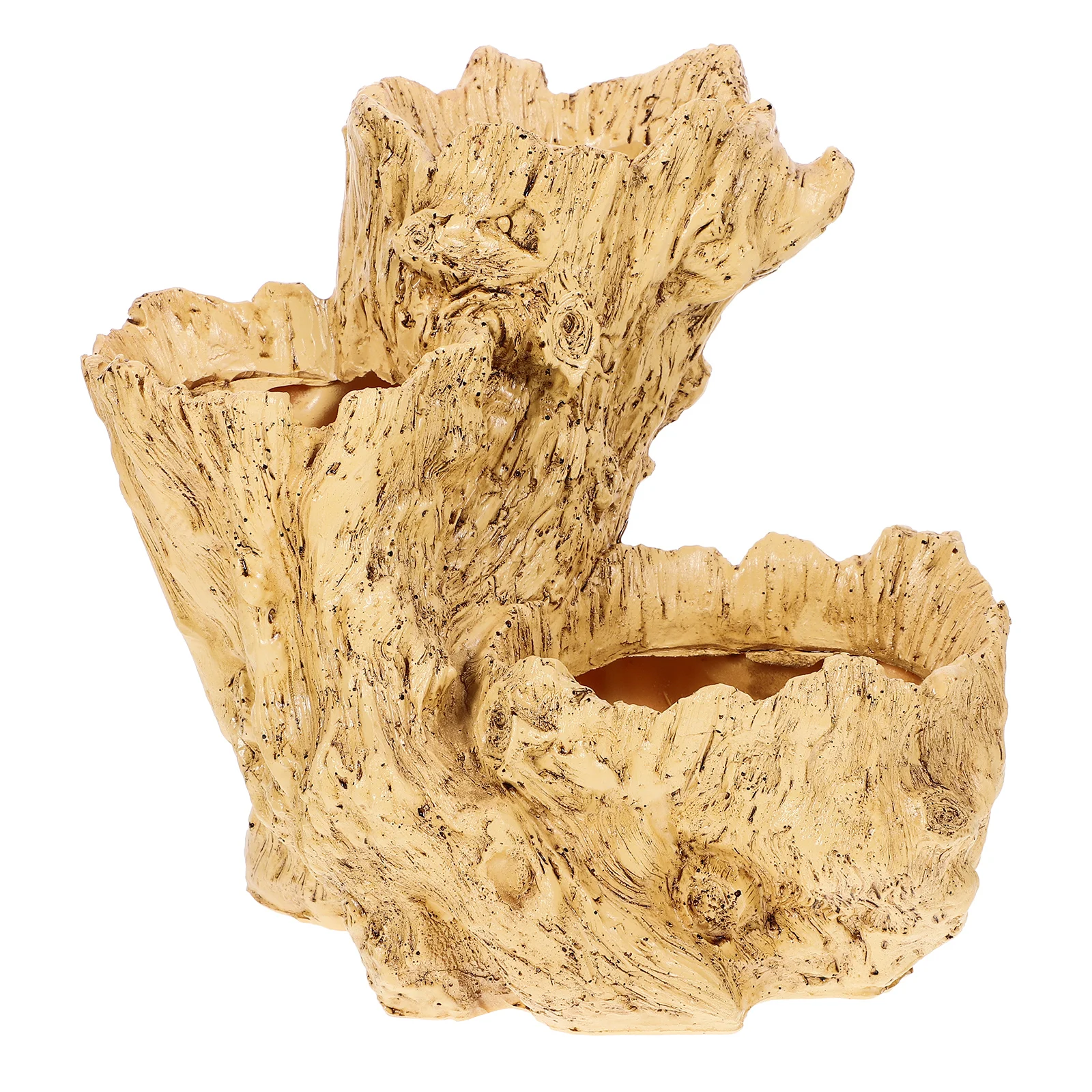 Vaso de flores de resina com design de raiz de árvore simulada, plantador de mesa amarelo para suculentas, cacto, decoração interna e externa