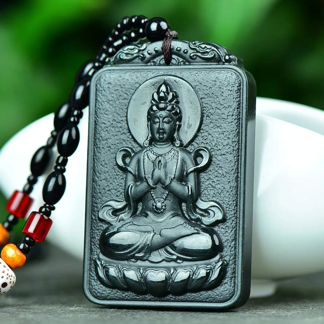 Genuine Hetian Jades Nephrite Guanyin Pendant Necklace Men Women Buddhist Amulet Green Jade Guanyin Fengshui Charm Sweater Chain