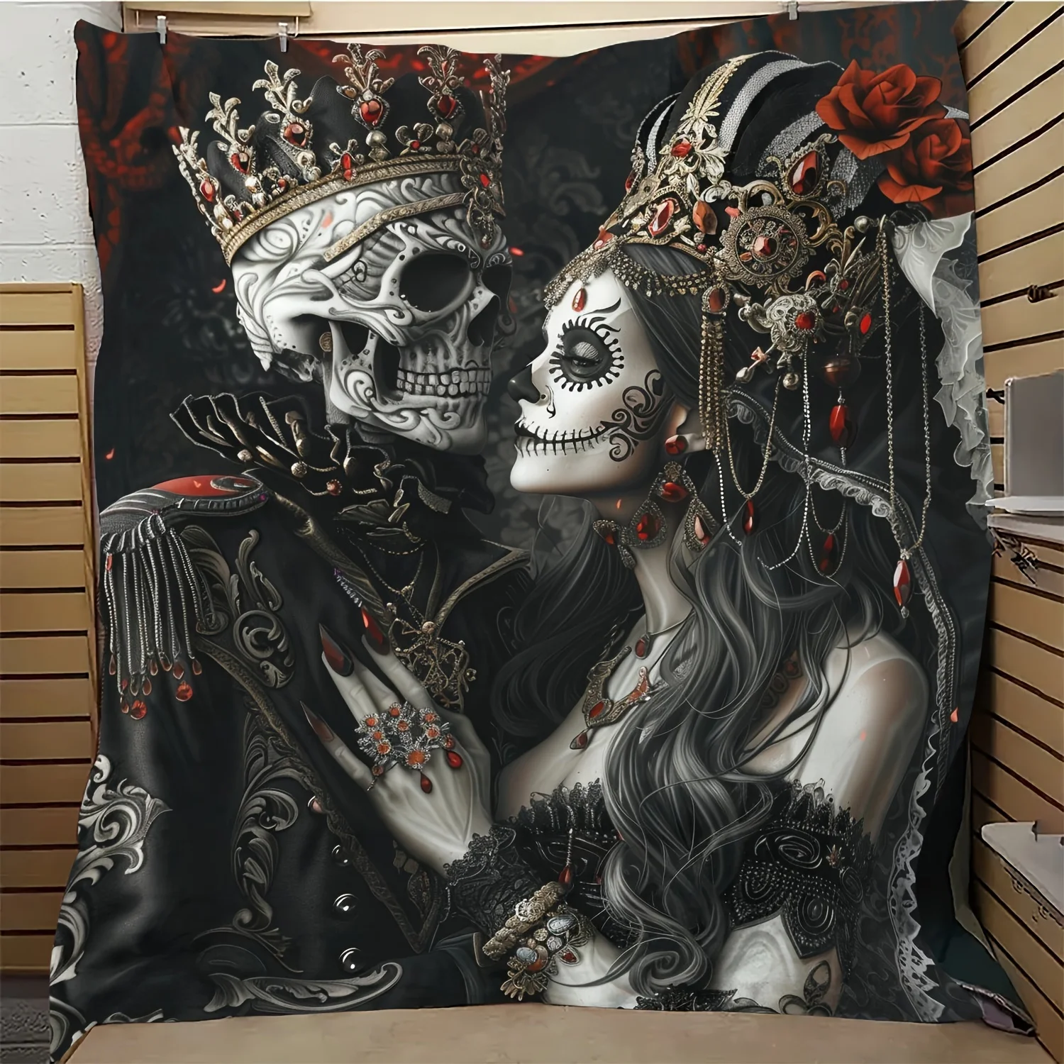 VIKAMA Day of the Dead Skeleton Couple Blanket Gorgeous Dark Declaration Living Room Sofa Decoration Party Personalized Cloak