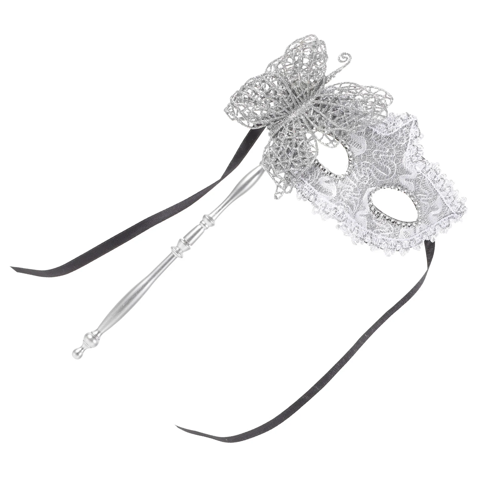 Mask Party Women Woman Carnival Masks Silver with Stick Mascara Apparel Masquerade for Mardi Gras Accessories