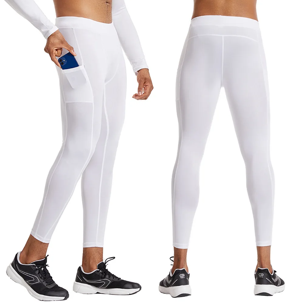 High Performance men's Running Tights for Running and Training with Pockets High Waist Tummy Control, Seamless Butt leggings men