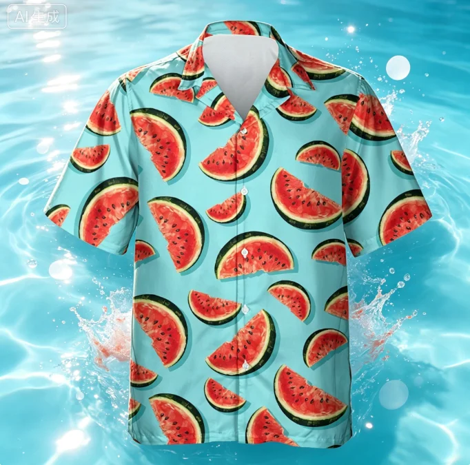 Tropical Fruit Watermelon Graphic Hawaii Shirt Summer Street Short Sleeves 3D Printed Fruits Button Shirts Men Lapel Blouse Tops