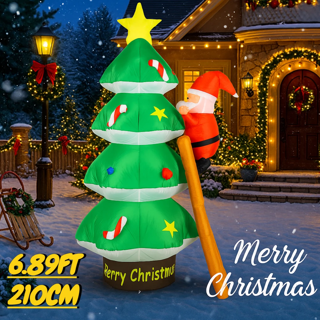 

6.89FT Inflatable Toy Christmas Tree Ladder Santa Claus LED Lit Xmas Yard Lawn Party Decoration Xmas Home Supplies Ornament Gift
