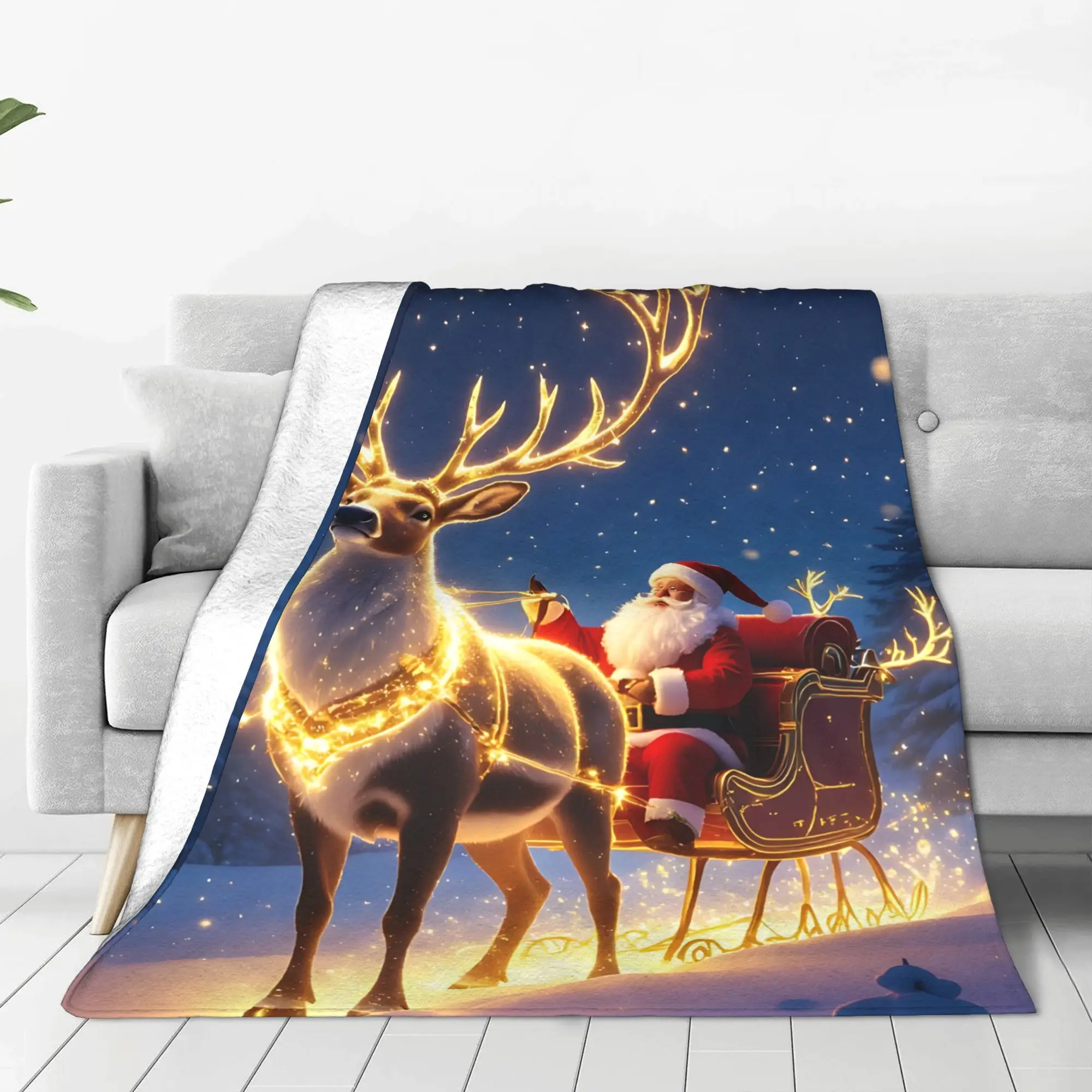 1PC Home Merry Christmas Santa Blanket Throw Blanket  Novelty Warm Blanket All Season Gift for Happy Halloween Give Thanks
