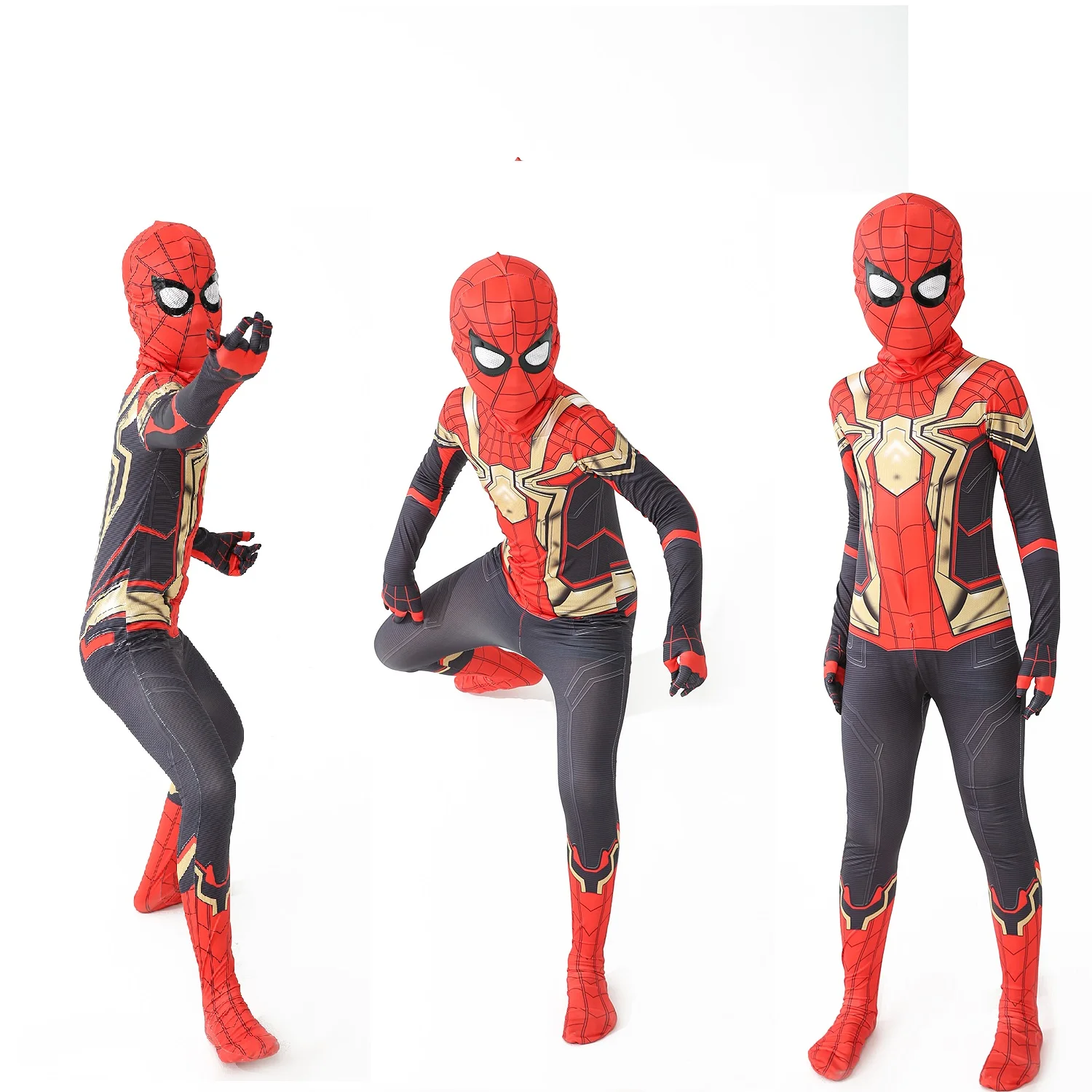 12เด็ก Spiderman ซูเปอร์ฮีโร่ชุดบอดี้สูทเด็ก Spandex Zentai คอสเพลย์ฮาโลวีน Jumpsuit 3D สไตล์