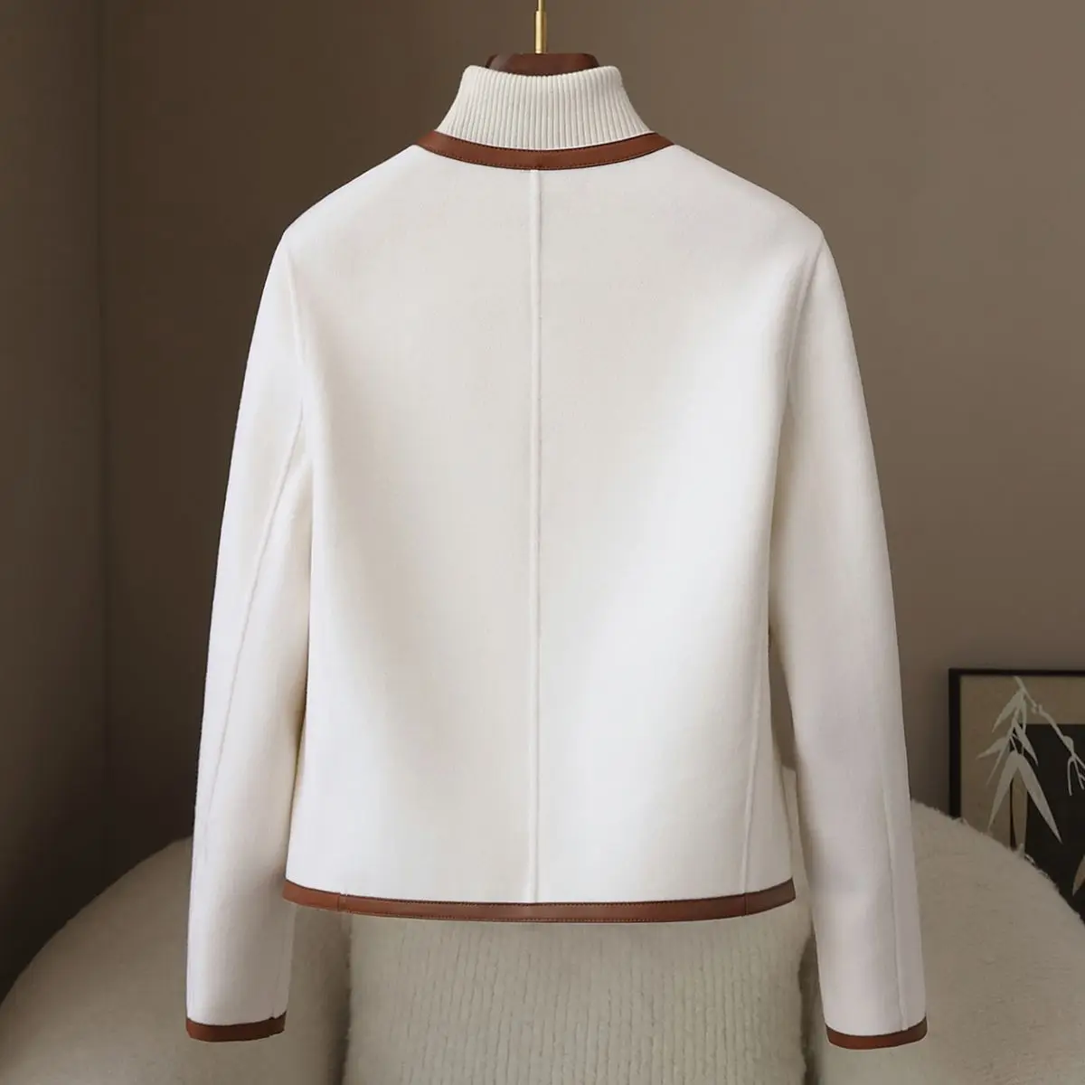 ربيع جديد 30 الكشمير معطف الصوف على الوجهين 2025 نمط عطرة صغيرة جولة الرقبة سترة صوفية للنساء #4