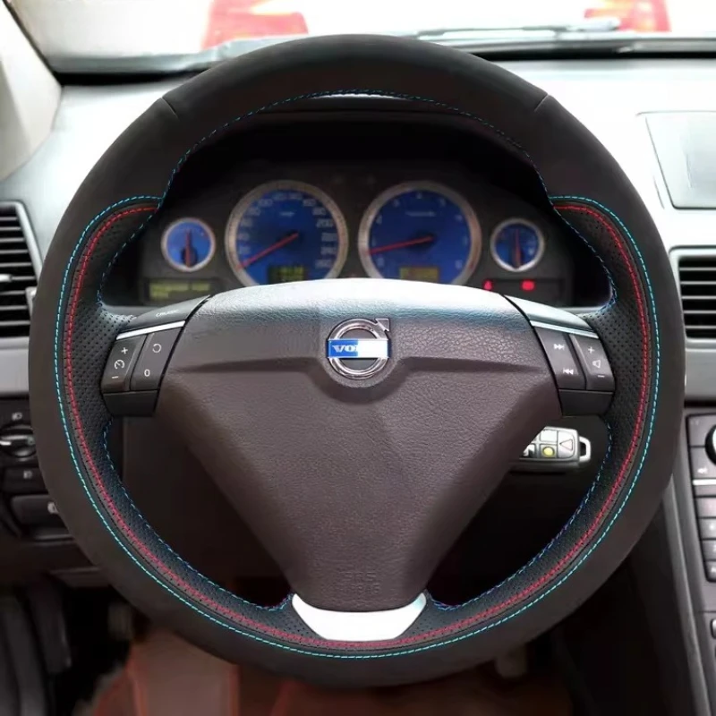 

Hand Stitched non-slip wear-resistant suede Genuine Leather Car Steering Wheel Cover 100% For Volvo S80 XC70 S60 XC90