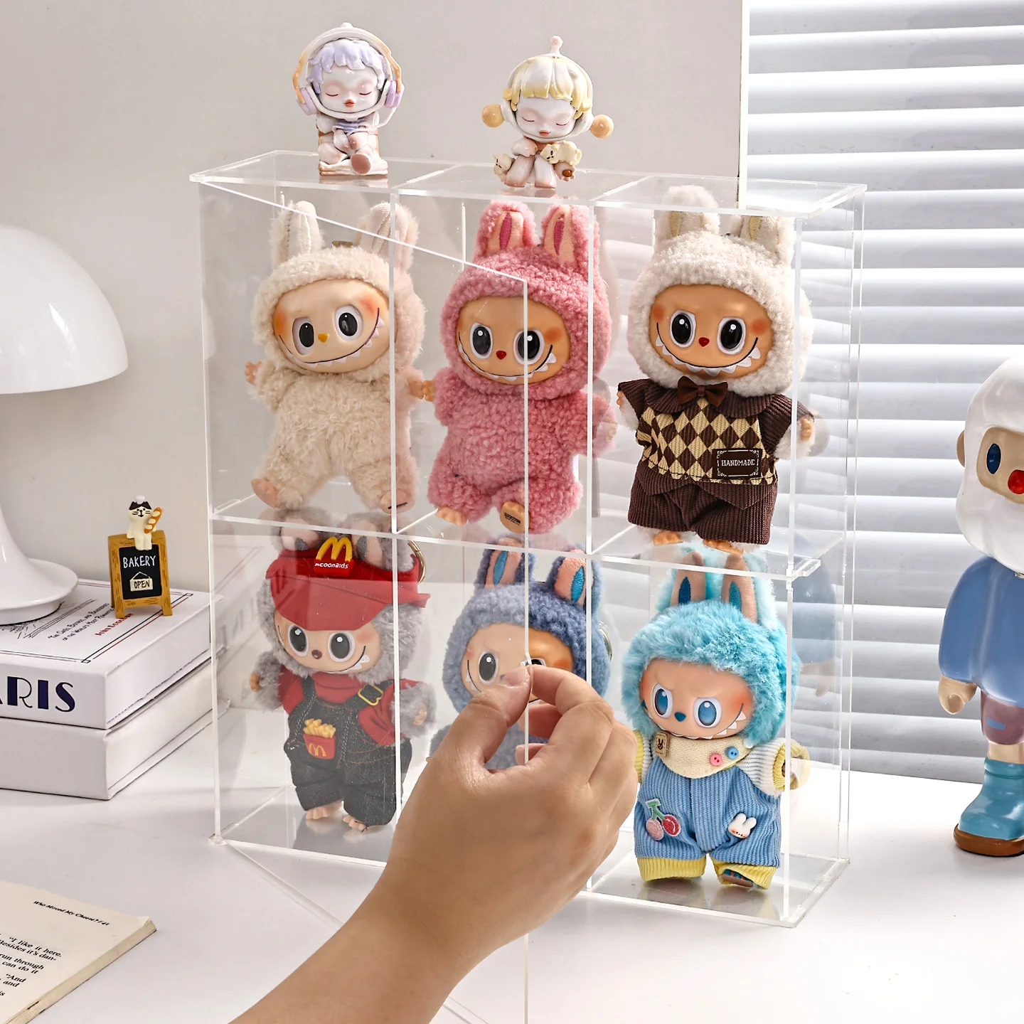 

6 Grid Acrylic Display Case for Minifigures,Clear Display Box with Door Dustproof Display Cabinet Box for Minifigure Doll Toy