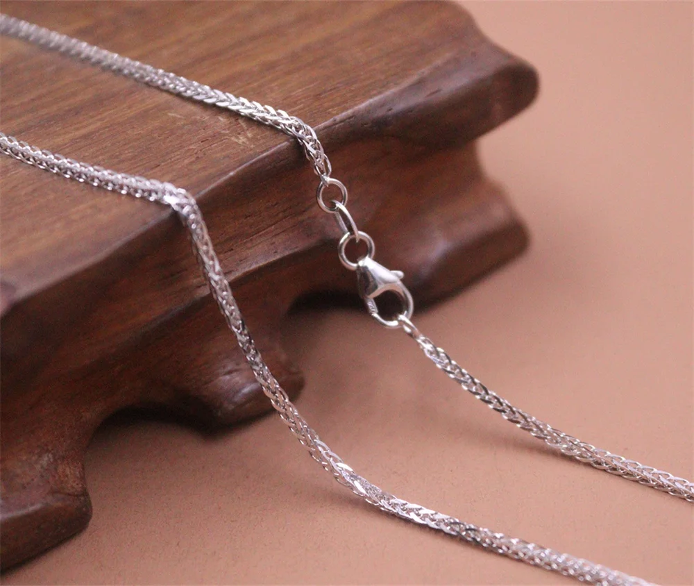 Real 18K White Gold Chain Men Women Wheat Link Necklace 5.1-5.3g 20inch