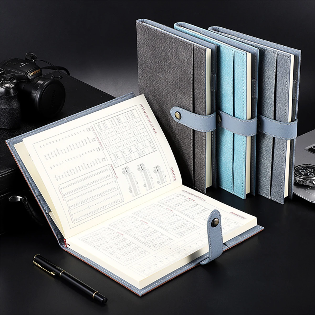 (Can Engrave Logo) A5 Thickened Cloth Student Subject Notebook, Buckle Office Notepad, Business Meeting Record Book, Diary