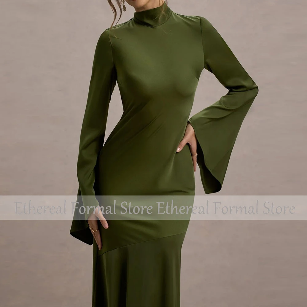 Abito da sera verde Collo alto Sirena Abito da sera da donna Lungo senza maniche Tromba Lunghezza pavimento Abiti formali semplici