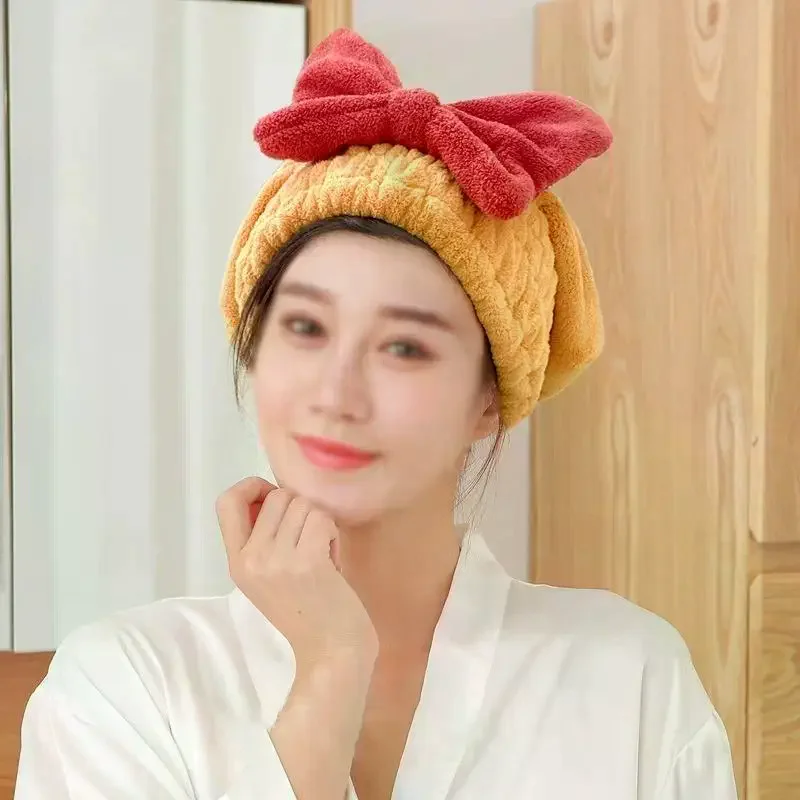 

Microfiber Drying Hair Caps For Women Girls Quick Dry Hair Towel Turban Hat Bathing Soft Hair Towel Wrap With Cute Butterfly Bow