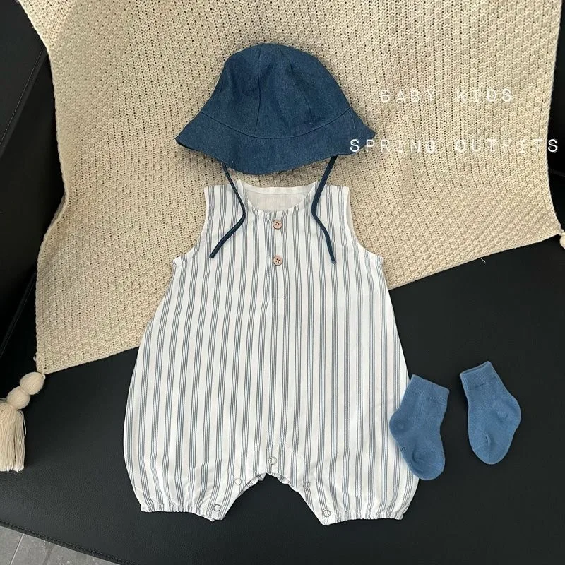 

Summer Climbing Clothes for Infants and Young Children Sleeveless Striped Climbing Clothes for Boys Simple Clothes for Boys