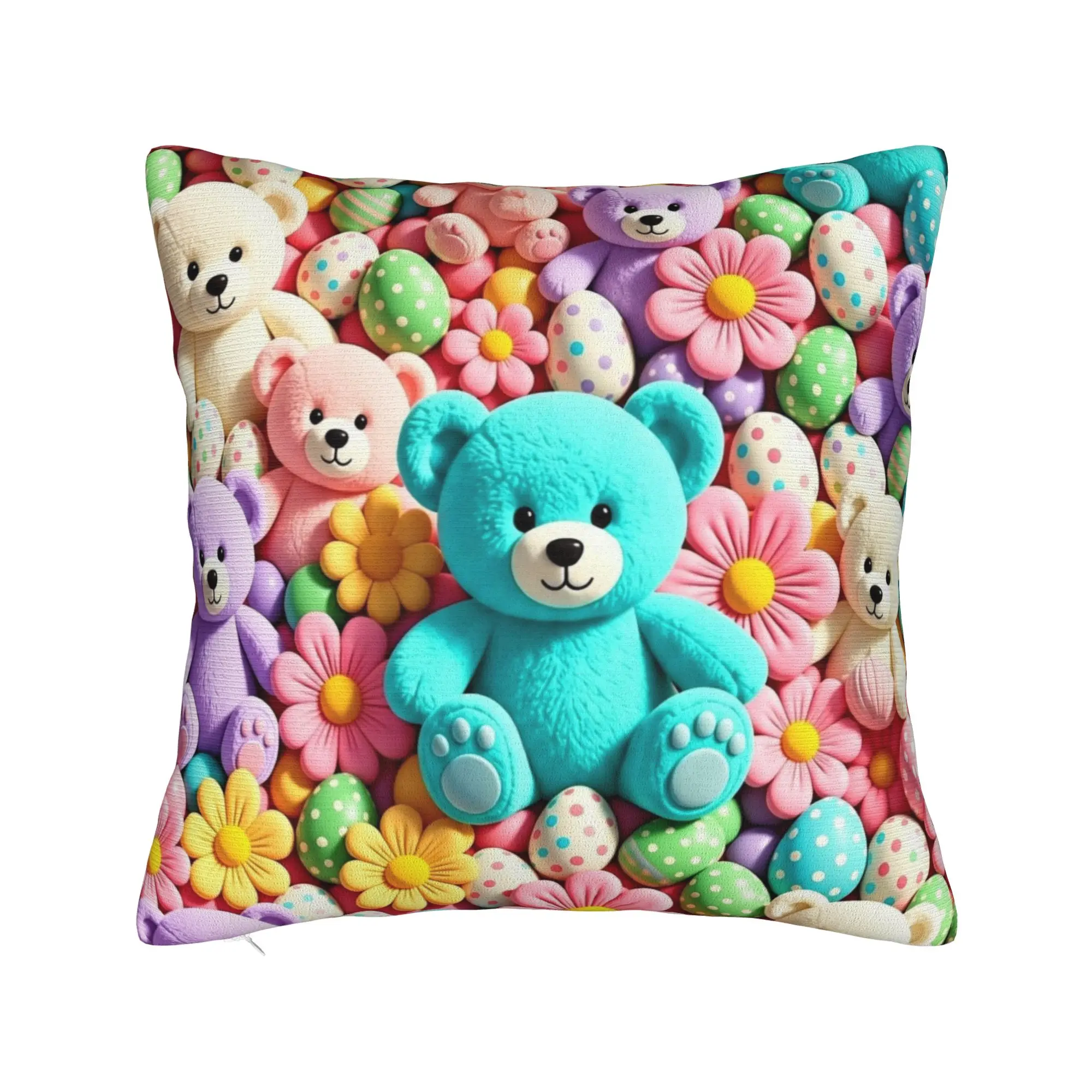 3D Teddys Bear Sweet Cartoon Lovely Square Pillow Case Candy Flower Cushion Cover Decor Throw Pillow Case Cover for Sofa 40x40cm