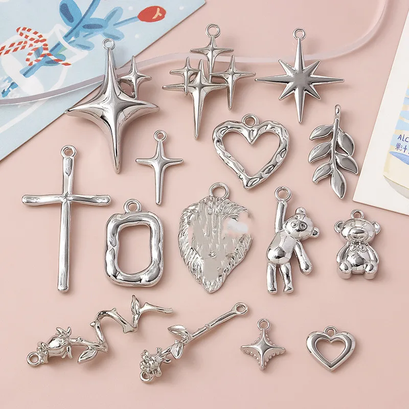 실버 컬러 펜던트 곰 사랑 하트 리프 스타 귀걸이 펜던트 매력 Diy 목걸이 귀걸이 쥬얼리 만들기 용품, 10 개