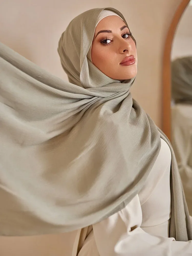 Premium Crinkl Chiffon Hijab Scarf Chiffon Shawls Pleated Plain Turban Femme Chic Bandana Muslim Crepe Hijabs For Woman Ramadan