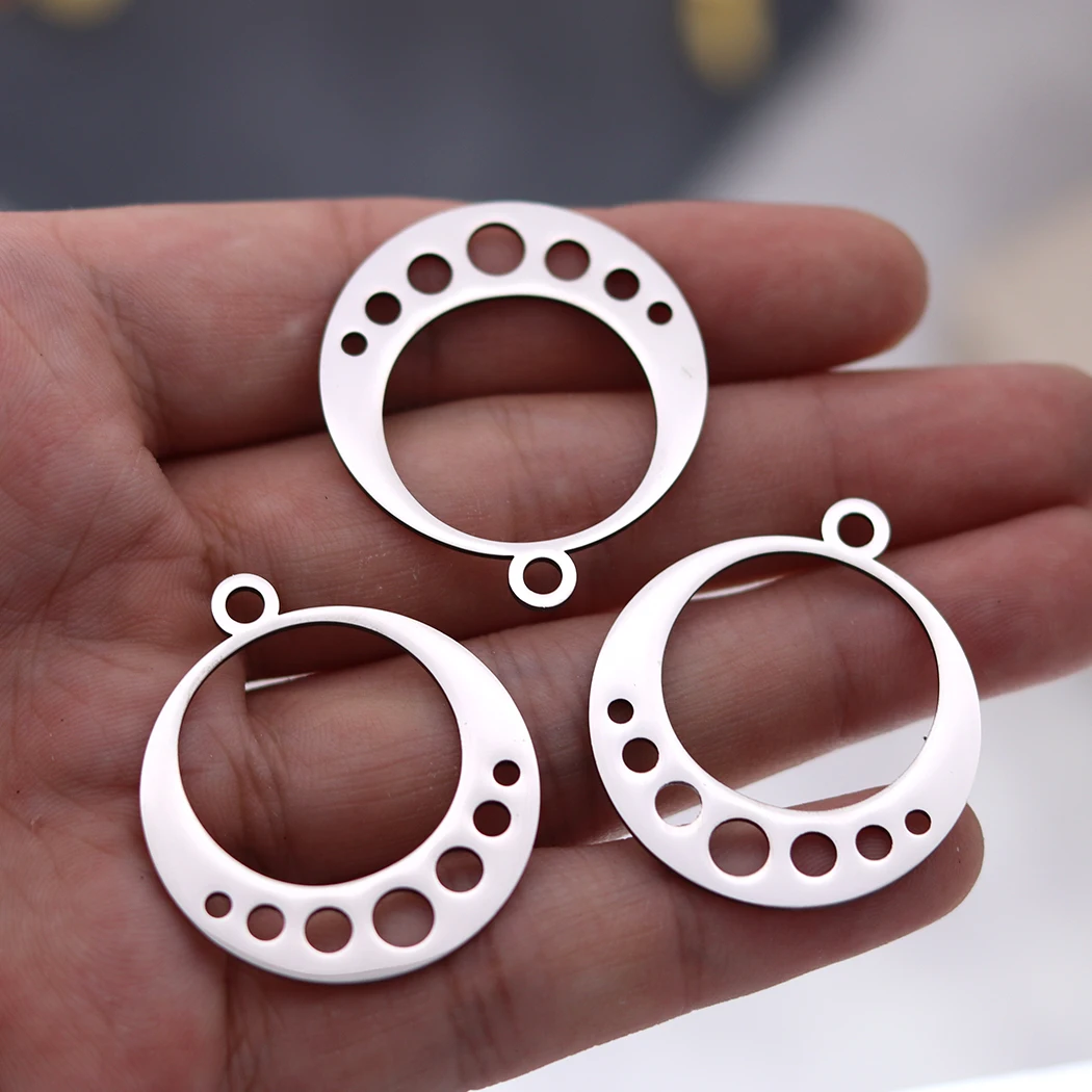 3pcs Round Hollow Luna Moon Of Phase Charms for Jewelry Making Earrings Necklace Amulet Stainless Steel Pendant diy Accessories